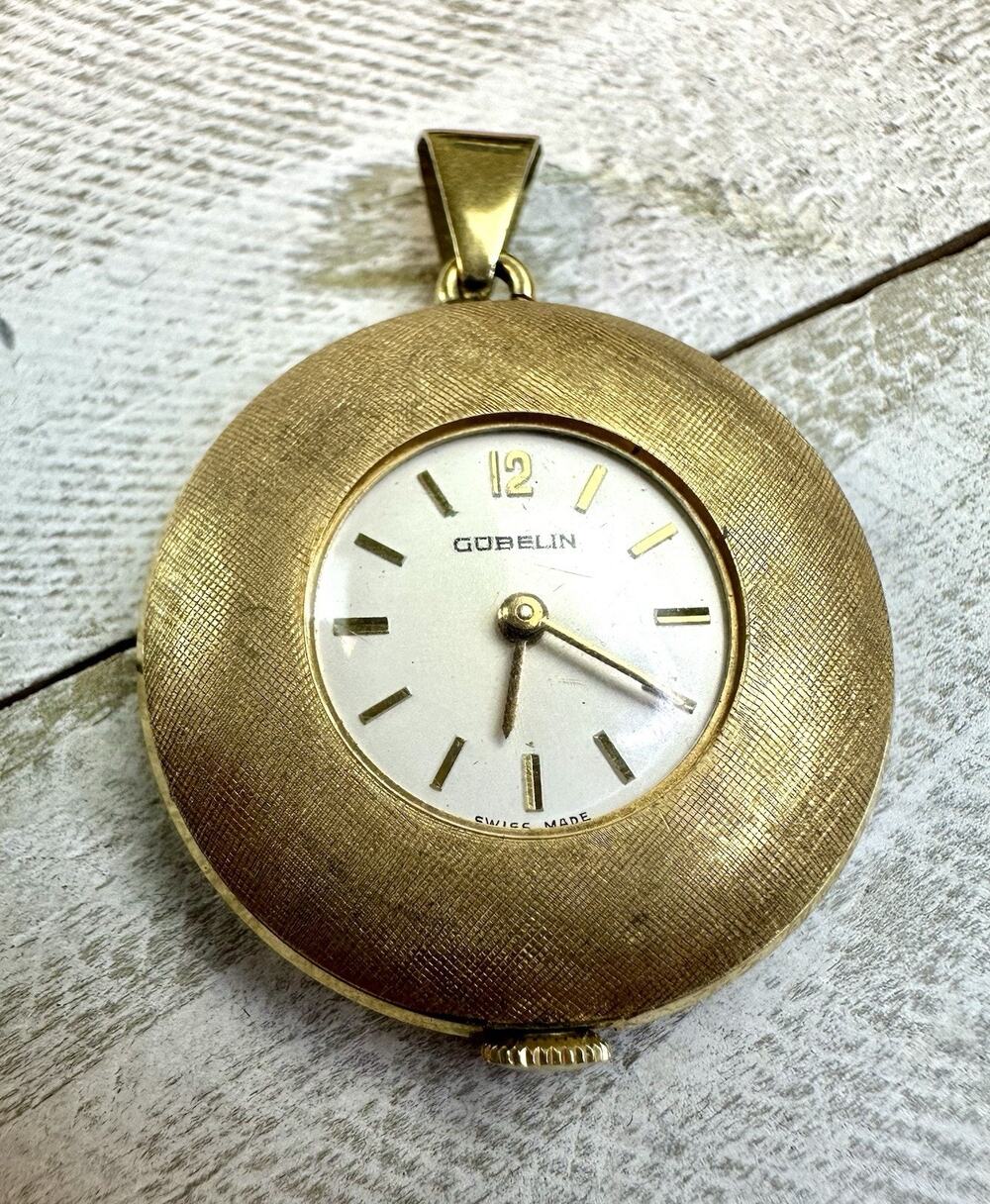 Vintage Gübelin Mechanical Swiss Made Gold Plate Mechanical Pendant Pocket Watch